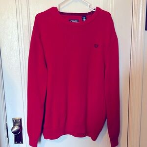 Red crew neck men’s sweater by Chaps. It was purchased from Kohls.